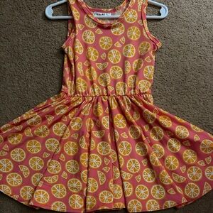 Dot Dot Smile Pink and Orange Citrus Print Sleeveless Twirl Dress